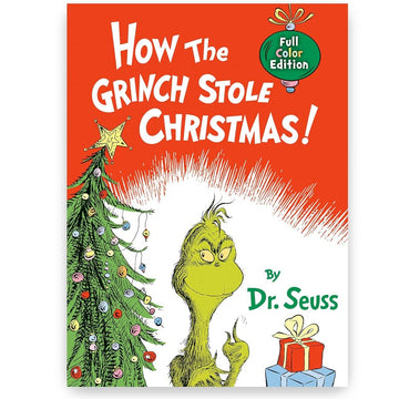 The cover of 'How the Grinch Stole Christmas!: Full Color Jacketed Edition' featuring the character Grinch beside a Christmas tree with decorations.